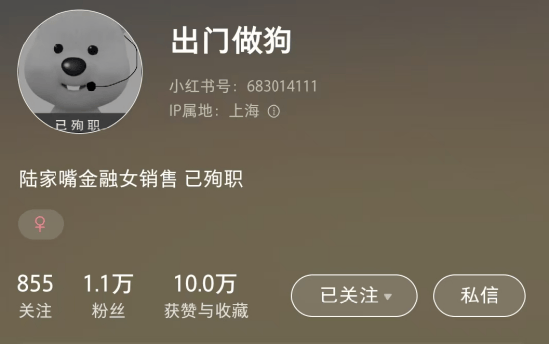 陆家嘴基金女销售“出门做狗”众筹离职,点赞过千,目前显示已裸辞